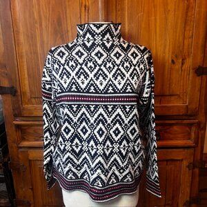 Tahari Geometric Knit Turtleneck Sweater Black White | M